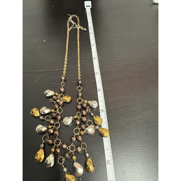 Vintage Bib Necklack Statement Red Orange Brown Silver Beads Costume - Picture 7 of 10